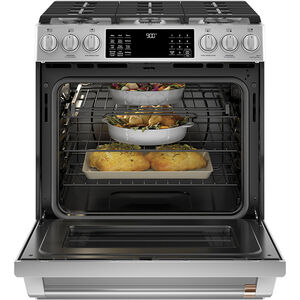 Cafe 30 in. 5.7 cu. ft. Smart Air Fry True European Convection Slide-In Dual Fuel Range with 6 Sealed Burners & Griddle - Stainless Steel, , hires