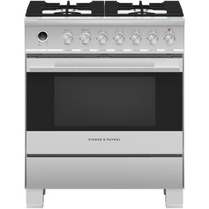 Fisher & Paykel Series 5 Contemporary 30 in. 3.5 cu. ft. Convection Oven Freestanding Dual Fuel Range with 4 Sealed Burners - Stainless Steel, , hires