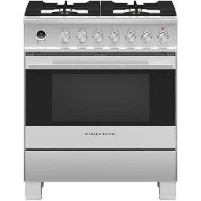 Fisher & Paykel Series 5 Contemporary 30 in. 3.5 cu. ft. Convection Oven Freestanding Dual Fuel Range with 4 Sealed Burners - Stainless Steel | OR30SDG6X1