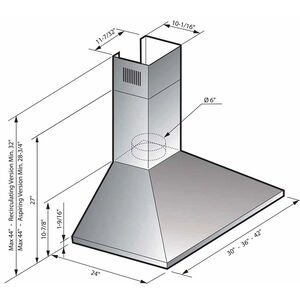 XO 36 in. Convertible Chimney Style Range Hood with 600 CFM, 3 Fan Speeds & 2 LED Lights - Stainless Steel, , hires