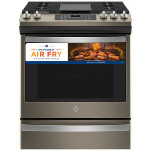 GE 30 in. 5.6 cu. ft. Smart Air Fry Convection Oven Slide-In Gas Range with 5 Sealed Burners & Griddle - Slate, Slate, hires
