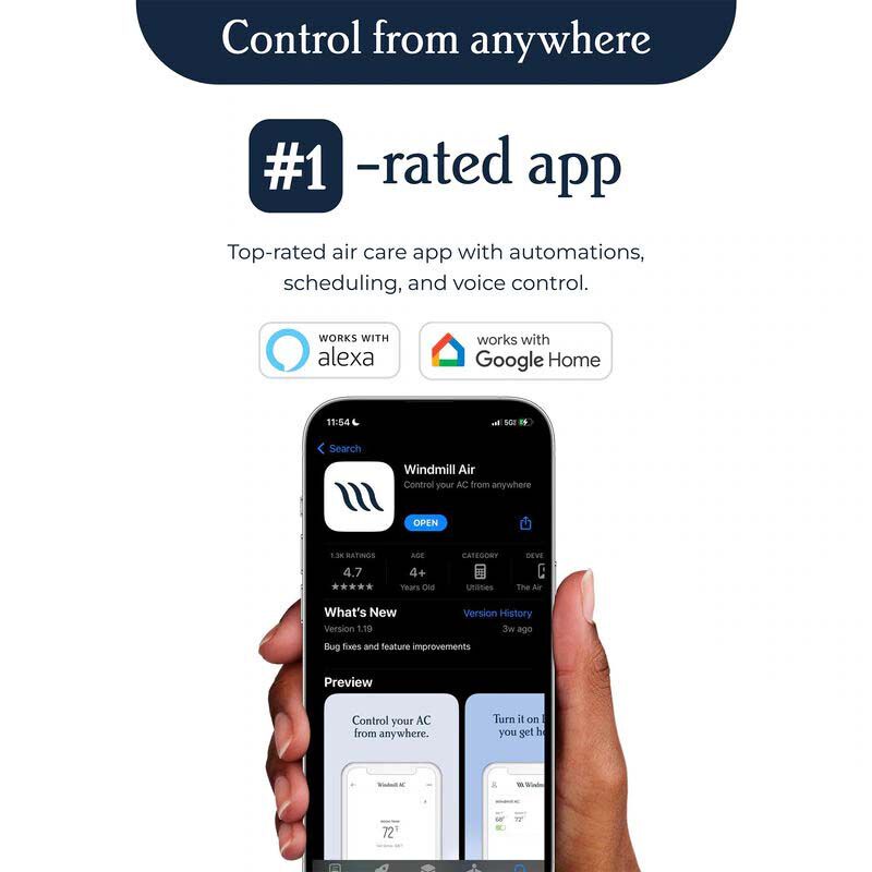 Windmill 8,000 BTU 115V Smart Energy Star Window Air Conditioner with 3 Fan Speeds, Sleep Mode & Remote Control - White, , hires