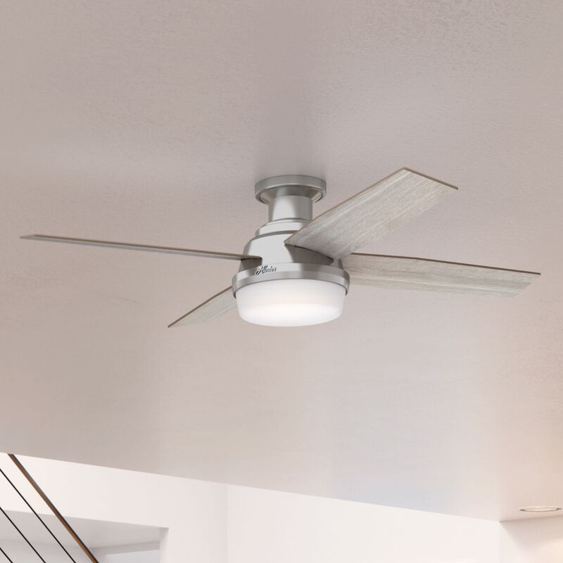 Hunter Dempsey 52 in. Low Profile Ceiling Fan with LED Light Kit and Handheld Remote - Brushed Nickel, Brushed Nickel, hires