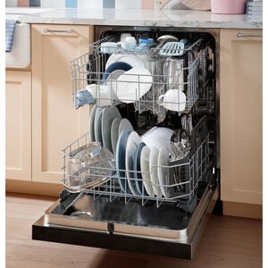 GE 24 in. Top Control Flush-Mount Dishwasher with 47 dBa Sound Level, 3rd-Rack & Dry Boost - Fingerprint Resistant Slate, Slate, hires