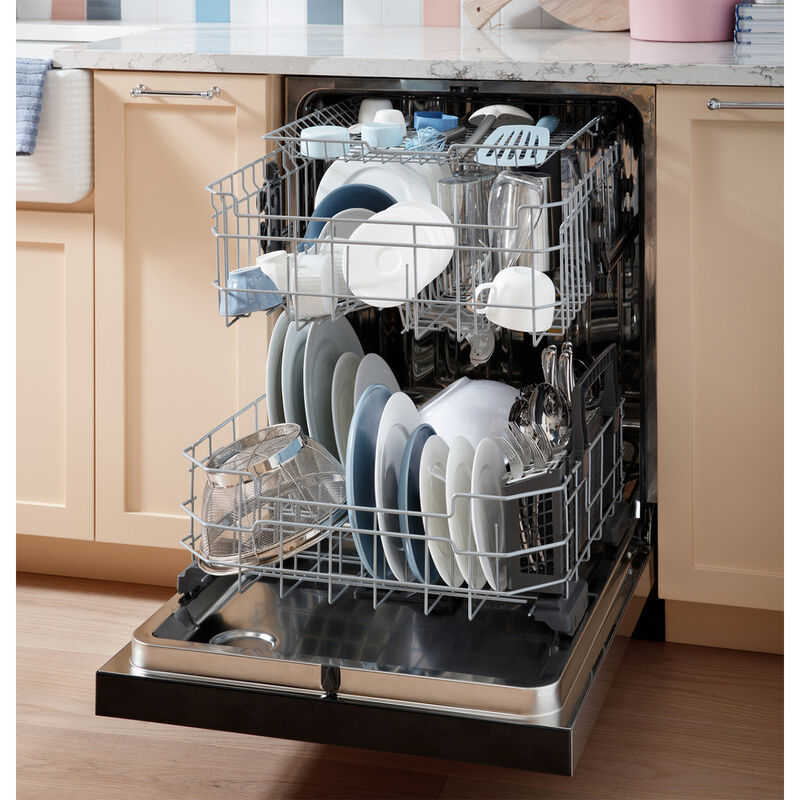 GE 24 in. Top Control Flush-Mount Dishwasher with 47 dBa Sound Level, 3rd-Rack & Dry Boost - Fingerprint Resistant Slate, Slate, hires