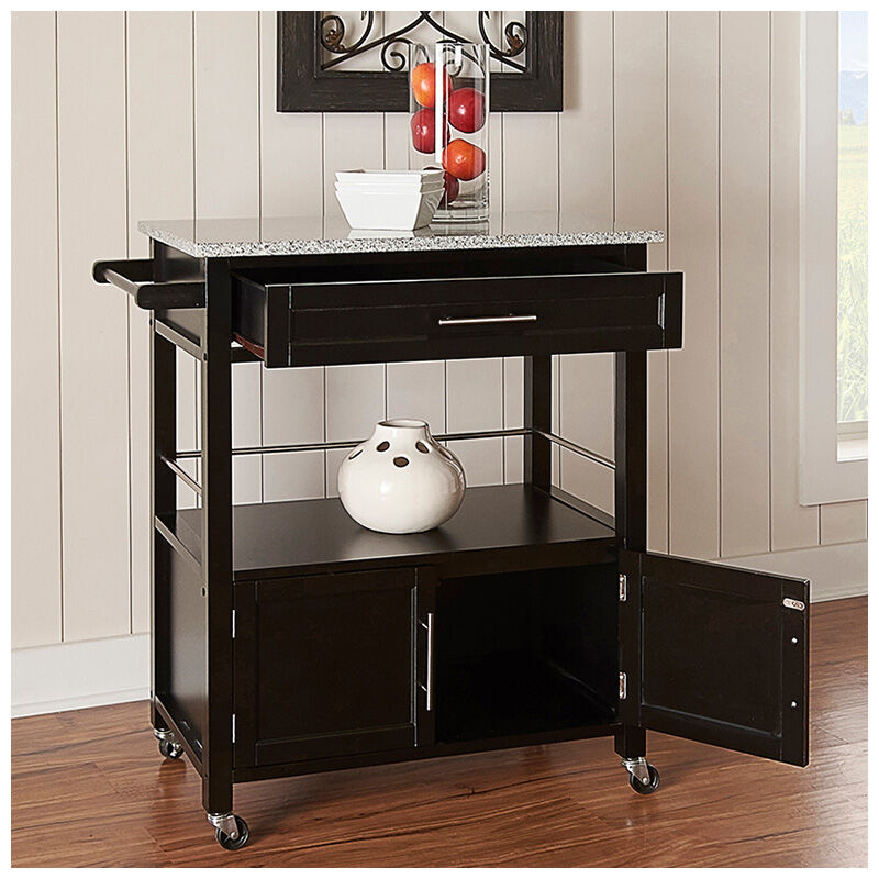 Madison Kitchen Cart with Granite Top-Black, , hires