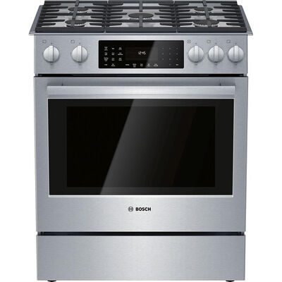 Bosch Benchmark 30 in. 4.6 cu. ft. Convection Oven Slide-In Dual Fuel Range with 5 Sealed Burners - Stainless Steel | HDIP056U