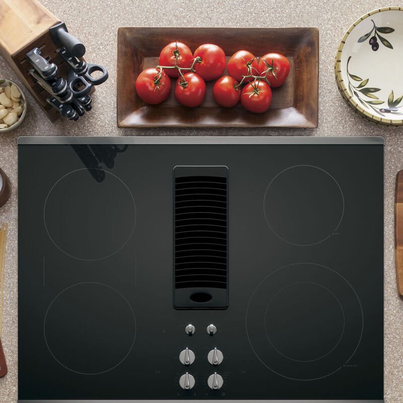 GE Profile 30 in. 4-Burner Electric Cooktop with Downdraft, Simmer Burner & Power Burner - Stainless Steel, , hires