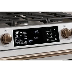 Cafe 30 in. 6.7 cu. ft. Smart Air Fry True European Convection Double Oven Slide-In Gas Range with 6 Sealed Burners & Griddle - Matte White, Matte White, hires