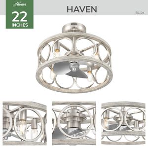 Hunter Haven Fandelier 22 in. Ceiling Fan with Light Kit and Handheld Remote - Brushed Nickel/ Light Grey, , hires