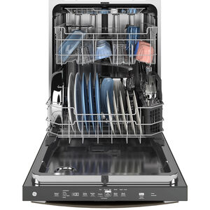 GE 24 in. Top Control Flush-Mount Dishwasher with 47 dBa Sound Level, 3rd-Rack & Dry Boost - Fingerprint Resistant Slate, Slate, hires