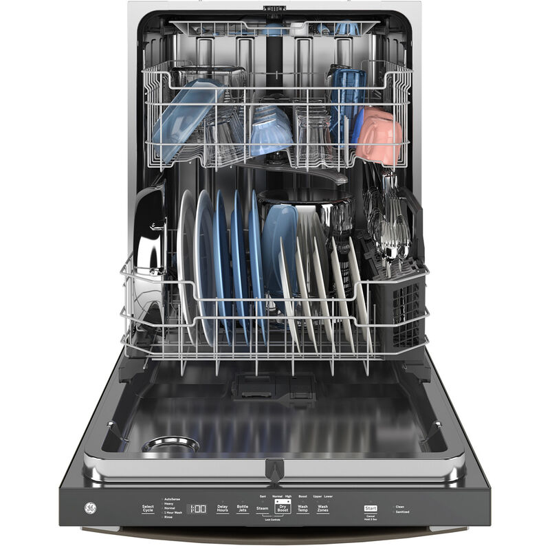 GE 24 in. Top Control Flush-Mount Dishwasher with 47 dBa Sound Level, 3rd-Rack & Dry Boost - Fingerprint Resistant Slate, Slate, hires