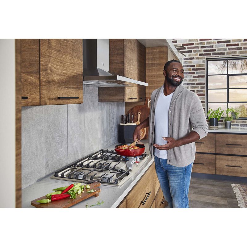 LG Studio 36 in. Smart Ducted Chimney Style Range Hood with 600 CFM, 5 Fan Speeds & 1 LED Light - Stainless Steel, , hires