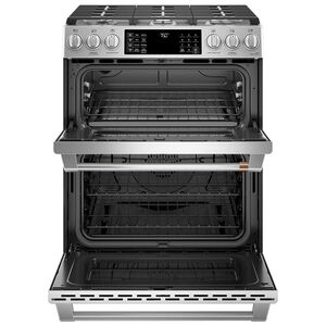 Cafe 30 in. 6.7 cu. ft. Smart Air Fry True European Convection Double Oven Slide-In Gas Range with 6 Sealed Burners & Griddle - Stainless Steel, Stainless Steel, hires