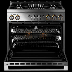JennAir Rise Series 36 in. 5.1 cu. ft. Smart True European Convection Gas Range with 4 Sealed Burners & Grill - Stainless Steel, , hires
