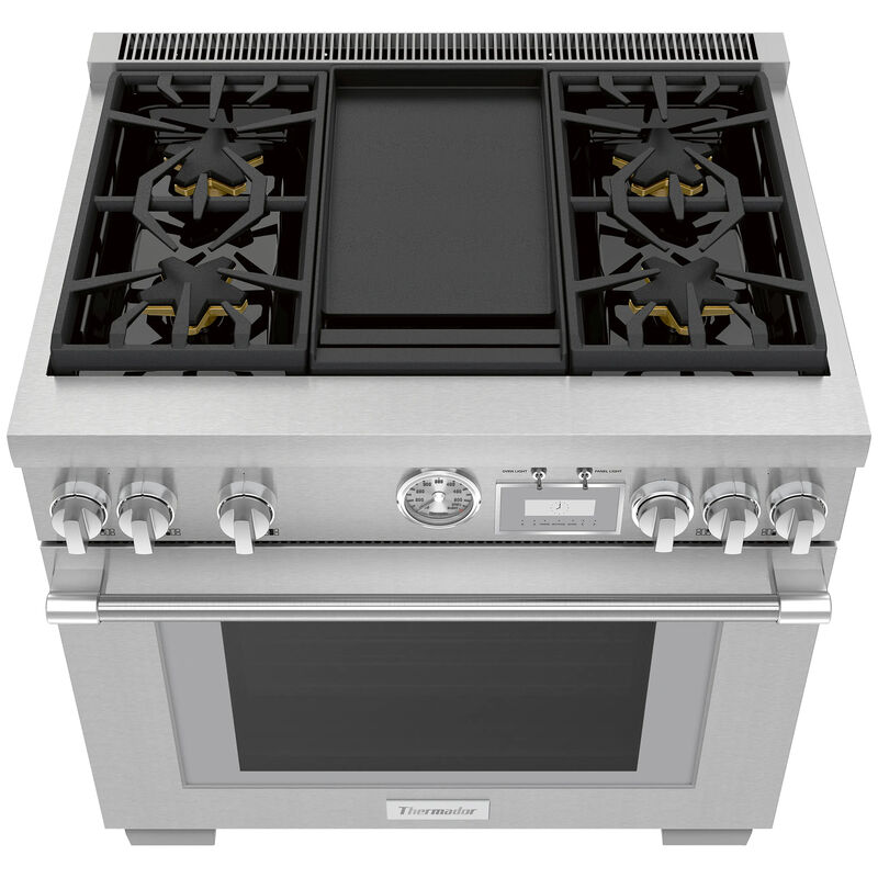 Thermador Pro Grand Professional Series 36 in. 5.7 cu. ft. Smart Convection Oven Freestanding Dual Fuel Range with 4 Sealed Burners & Griddle - Stainless Steel, , hires