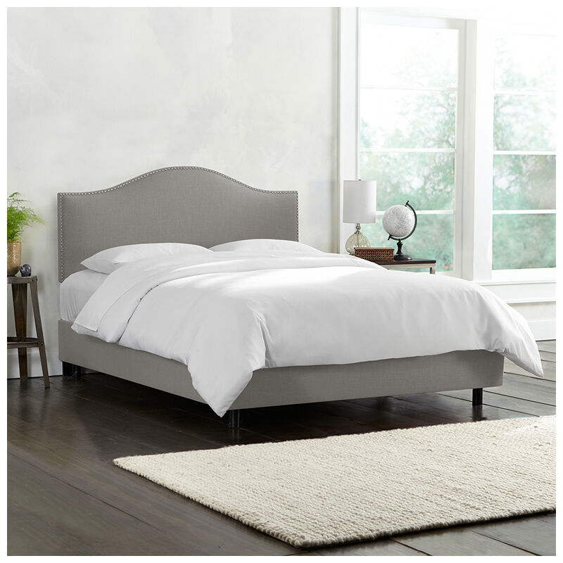 Skyline King Nail Button Bed in Linen - Grey, Grey, hires