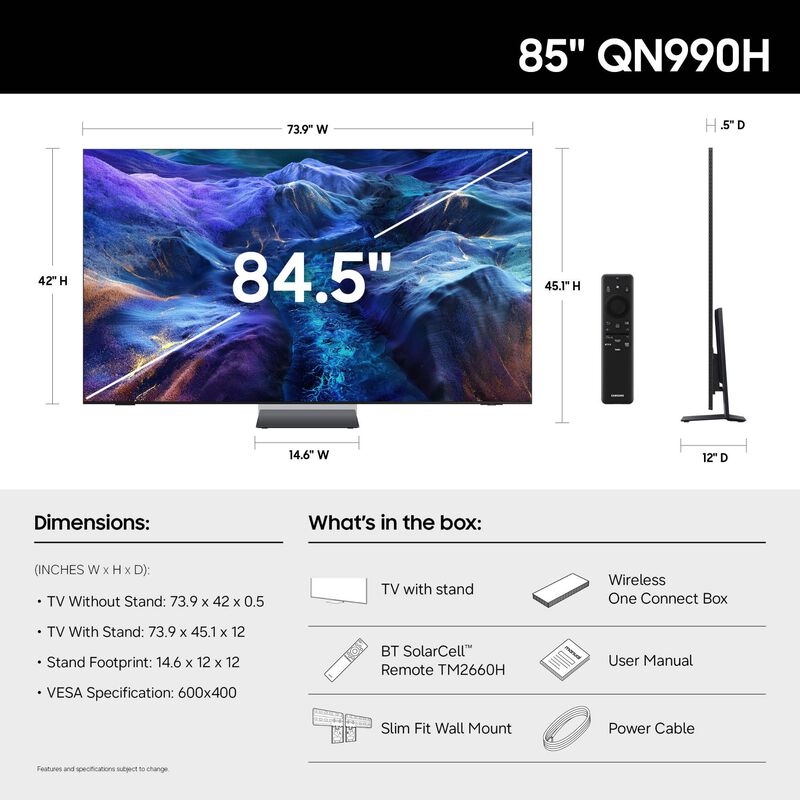 Samsung - 85" Class QN990H Neo QLED 8K UHD Smart Tizen TV, , hires