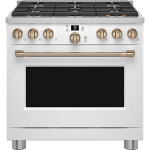 Cafe Commercial-Style 36 in. 6.2 cu. ft. Smart Oven Freestanding Gas Range with 6 Sealed Burners - Matte White, Matte White, hires