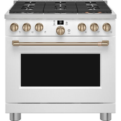 Cafe Commercial-Style 36 in. 6.2 cu. ft. Smart Oven Freestanding Gas Range with 6 Sealed Burners - Matte White | CGY366P4TW2