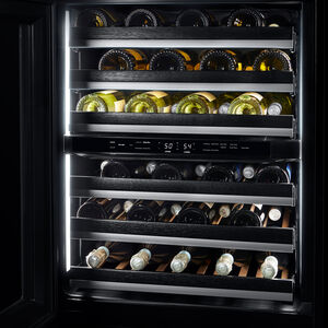 JennAir Rise 24 in. Undercounter Wine Cooler with Wood Racks, Dual Temperature Zones & 45 Bottle Capacity - Stainless Steel, , hires