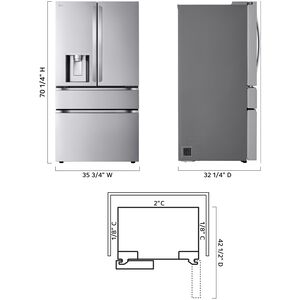 LG 36 in. 24.5 cu. ft. Smart Counter Depth 4-Door French Door Refrigerator with Ice & Water Dispenser - PrintProof Stainless Steel, , hires