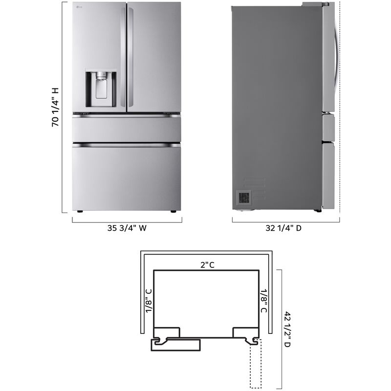 LG 36 in. 24.5 cu. ft. Smart Counter Depth 4-Door French Door Refrigerator with Ice & Water Dispenser - PrintProof Stainless Steel, , hires