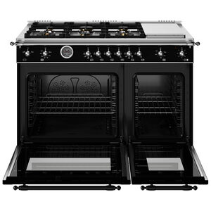 Bertazzoni Heritage Series 48 in. 7.1 cu. ft. Dual Convection Double Oven Gas Range with 6 Sealed Burners & Griddle - Matte Black, Matte Black, hires