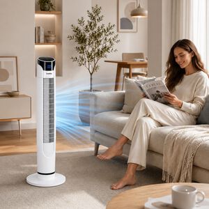 CoolVia 40 in. Oscillating Tower Fan with 3 Speed Settings & Remote Control - White, , hires