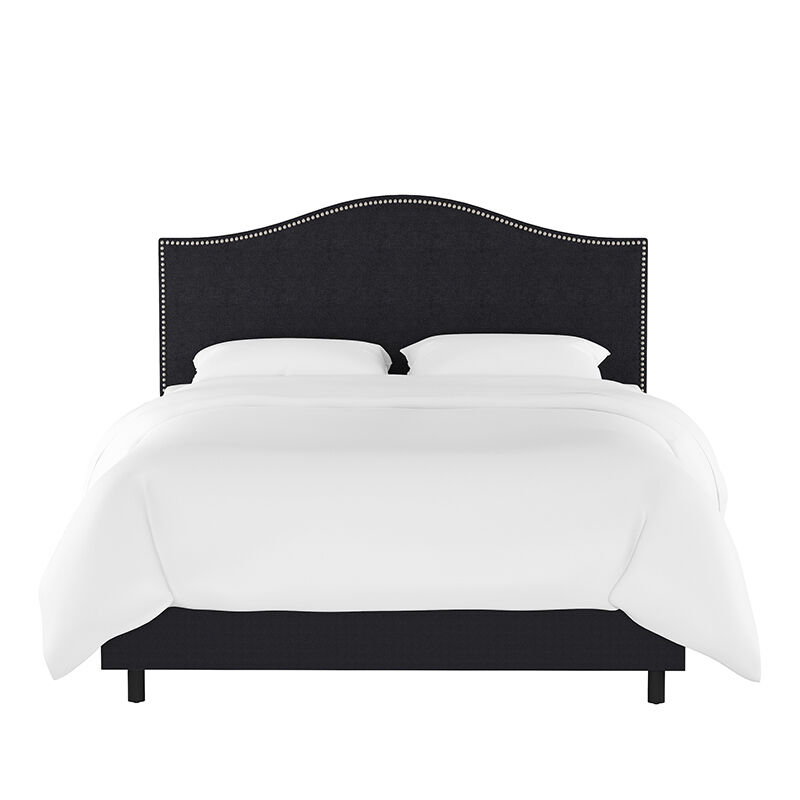 Skyline California King Nail Button Bed in Linen - Black, Black, hires