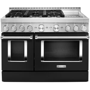 KitchenAid 48 in. 6.3 cu. ft. Smart Convection Double Oven Freestanding Gas Range with 6 Sealed Burners & Griddle - Black, , hires