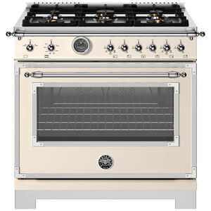 Bertazzoni Heritage Series 36 in. 5.9 cu. ft. Convection Oven Freestanding Natural Gas Range with 6 Sealed Burners & Griddle - Ivory, , hires