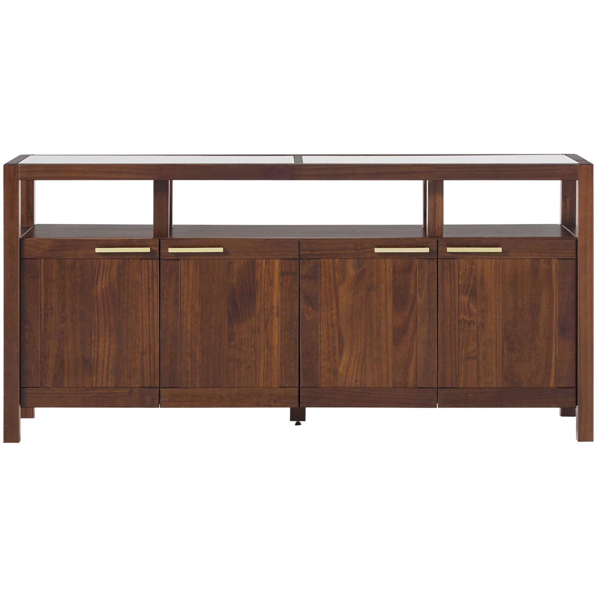 Walker Edison Isla Modern TV Stand with Glass Top - Walnut | P.C.