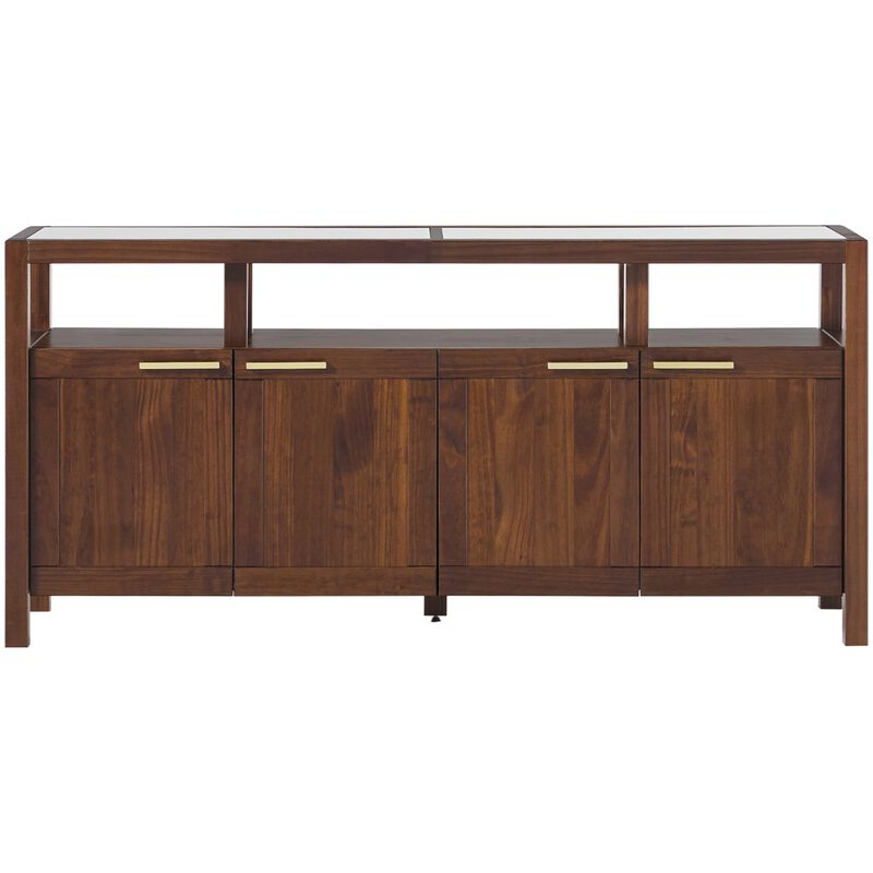 Walker Edison Isla Modern TV Stand with Glass Top - Walnut, , hires