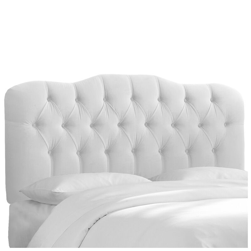 Skyline Furniture Tufted Velvet Fabric, White Padded Headboard Full