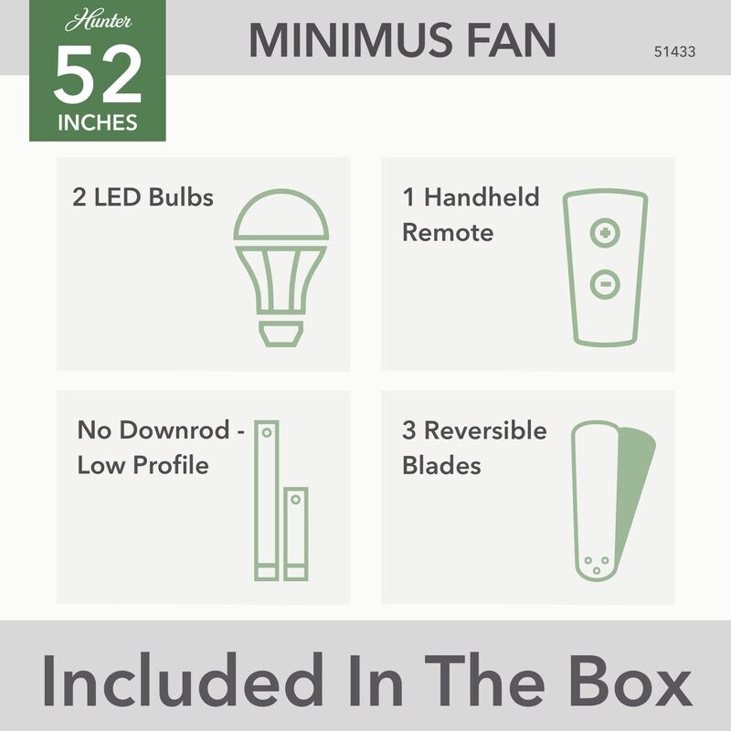 Hunter 52" Minimus Low Profile Ceiling Fan with LED Light Kit and Handheld Remote - Fresh White, White, hires