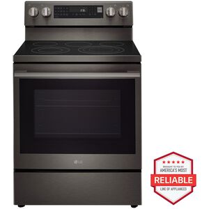 LG 30 in. 6.3 cu. ft. Smart Air-Fry True European Convection Electric Range with Radiant Burners - Black Stainless Steel, , hires