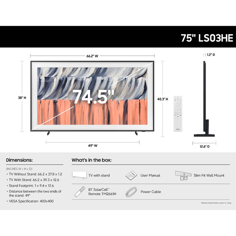 Samsung - 75" Class The Frame (LS03HE) QLED 4K UHD Smart Tizen TV, , hires