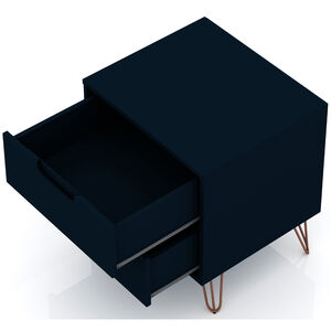 Manhattan Comfort Rockefeller Mid-Century Modern 2-Drawer Nightstand - Tatiana Midnight Blue, Midnight Blue, hires