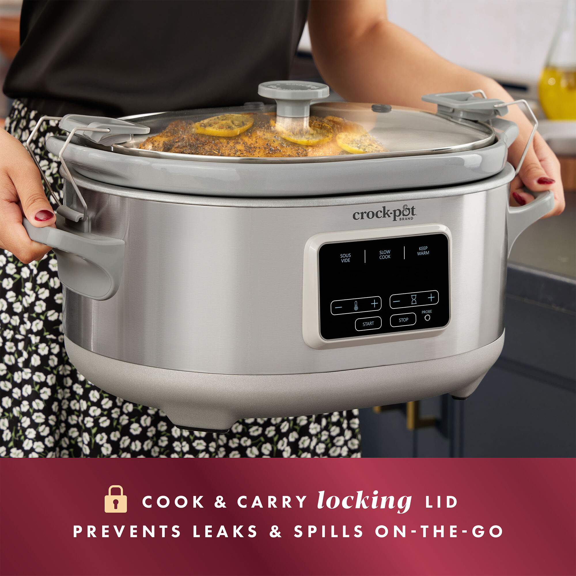 Crock-Pot 7 Quart Cook & Carry Slow Cooker - Touch Control, Locking Lid, Serves 9+ People (Mushroom)