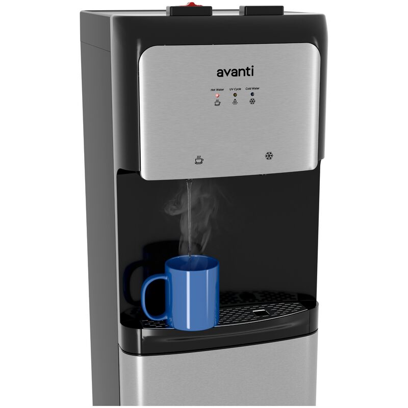 Avanti 12 in. Freestanding Hot & Cold Water Dispenser with Child Safety Guard - Stainless Steel with Black Cabinet, , hires