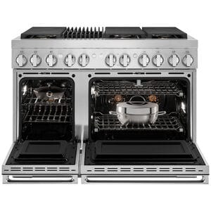 JennAir Noir Series 48 in. 6.3 cu. ft. Smart True European Convection Double Oven Dual Fuel Range with 6 Sealed Burners & Grill - Stainless Steel, , hires