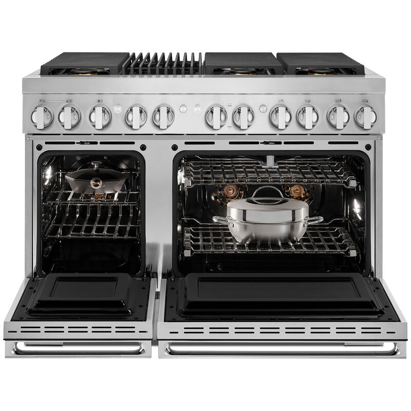 JennAir Noir Series 48 in. 6.3 cu. ft. Smart True European Convection Double Oven Dual Fuel Range with 6 Sealed Burners & Grill - Stainless Steel, , hires