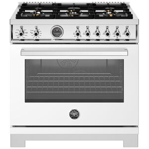 Bertazzoni Professional Series 36 in. 5.7 cu. ft. Air Fry Convection Oven Freestanding Dual Fuel Range with 6 Sealed Burners & Griddle - White, , hires
