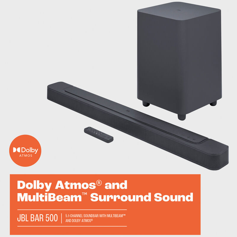 JBL - BAR 500 5.1ch Dolby Atmos Soundbar with Wireless Subwoofer - Black, , hires