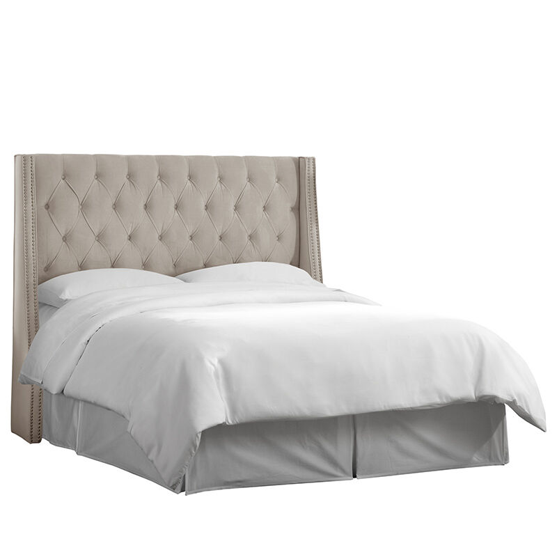 Skyline Full Nail Button Tufted Wingback Headboard in Velvet - Light Grey, Light Gray, hires