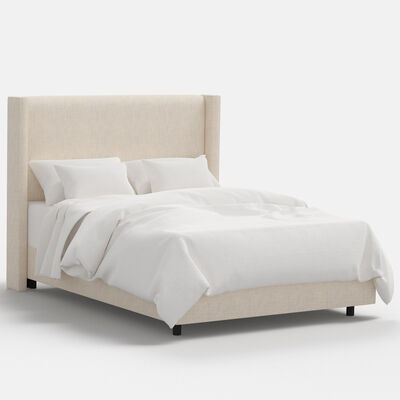 Skyline Furniture Linen Fabric Upholstered Queen Size Wingback Bed - Talc | 502BEDLNNTLC