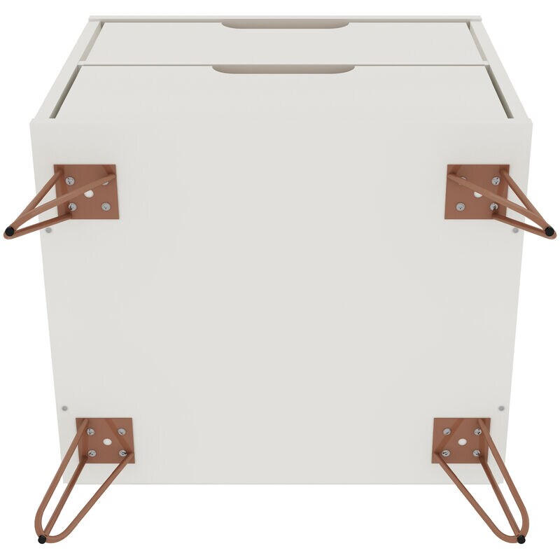 Manhattan Comfort Rockefeller Mid-Century Modern 2-Drawer Nightstand Off White, White, hires