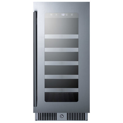 Summit Classic Collection 15 in. Undercounter Wine Cooler with Wood Racks, Single Temperature Zone & 29 Bottle Capacity - Stainless Steel | CL155WC