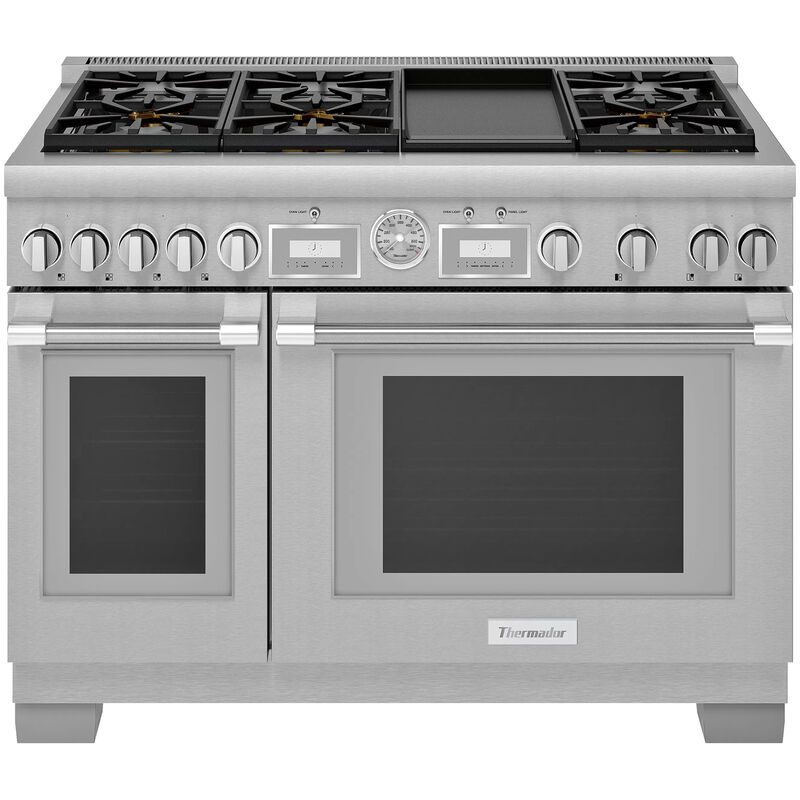 Thermador Pro Grand Professional Series 48 in. 8.2 cu. ft. Smart True European Convection Double Oven Dual Fuel Range with 6 Sealed Burners & Griddle - Stainless Steel, , hires